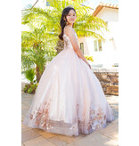 Gold applique long tulle dress 5118