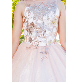 Gold applique long tulle dress 5118