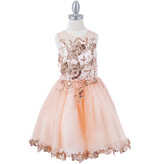 High neck gold embroidered tulle short gown 5121