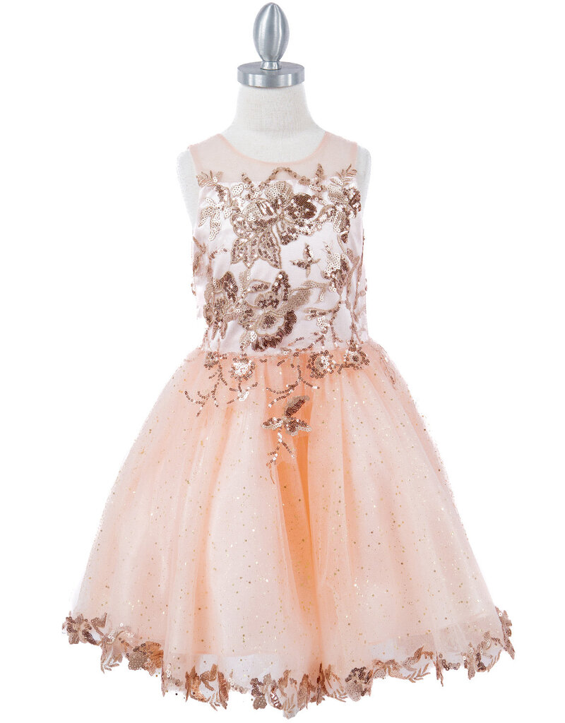 High neck gold embroidered tulle short gown 5121