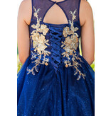 High neck gold embroidered tulle short gown 5121