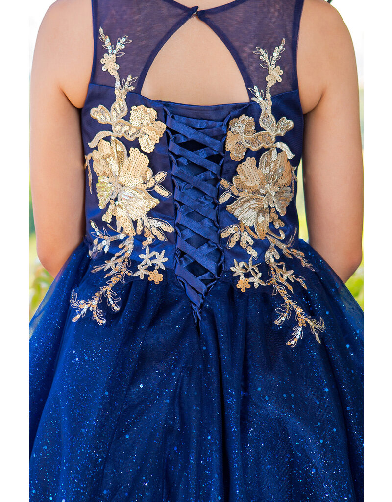 High neck gold embroidered tulle short gown 5121