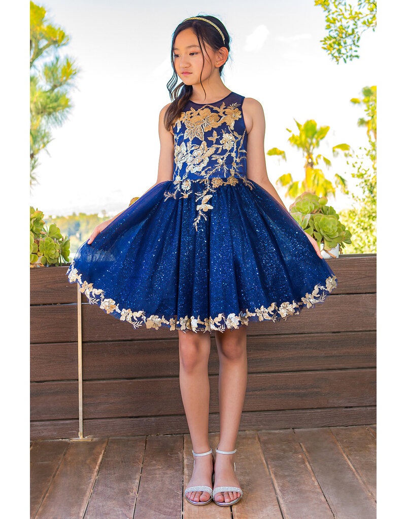 High neck gold embroidered tulle short gown 5121