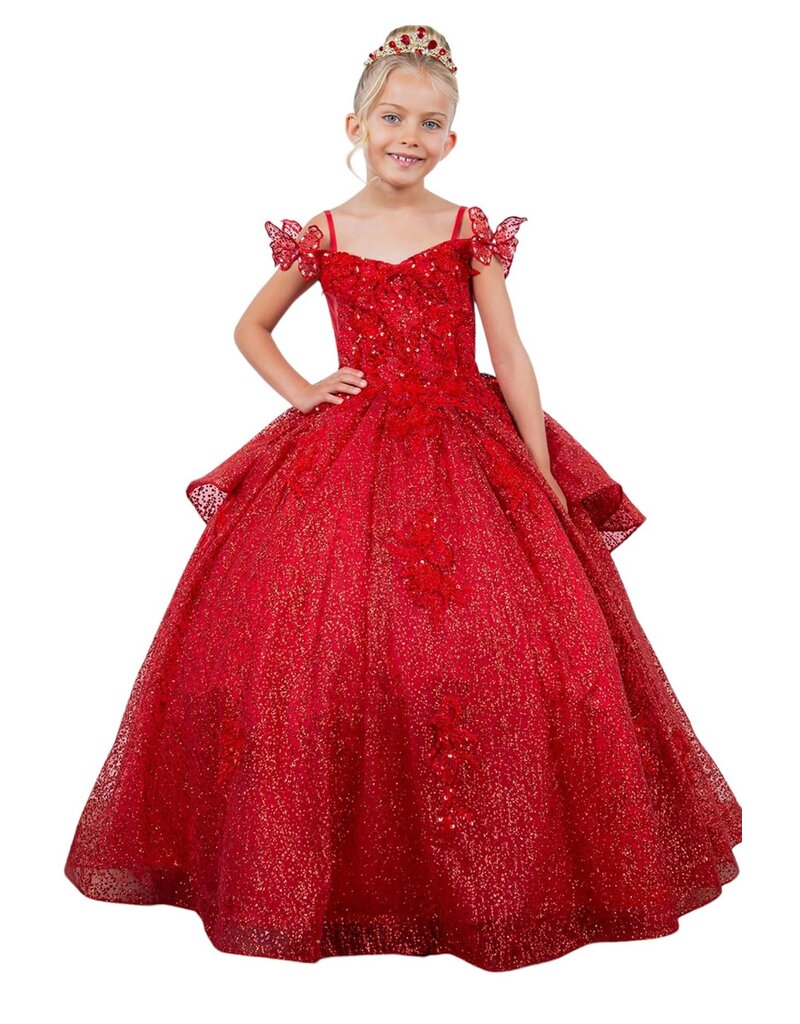 Ruffle back butterfly accent long dress 8120