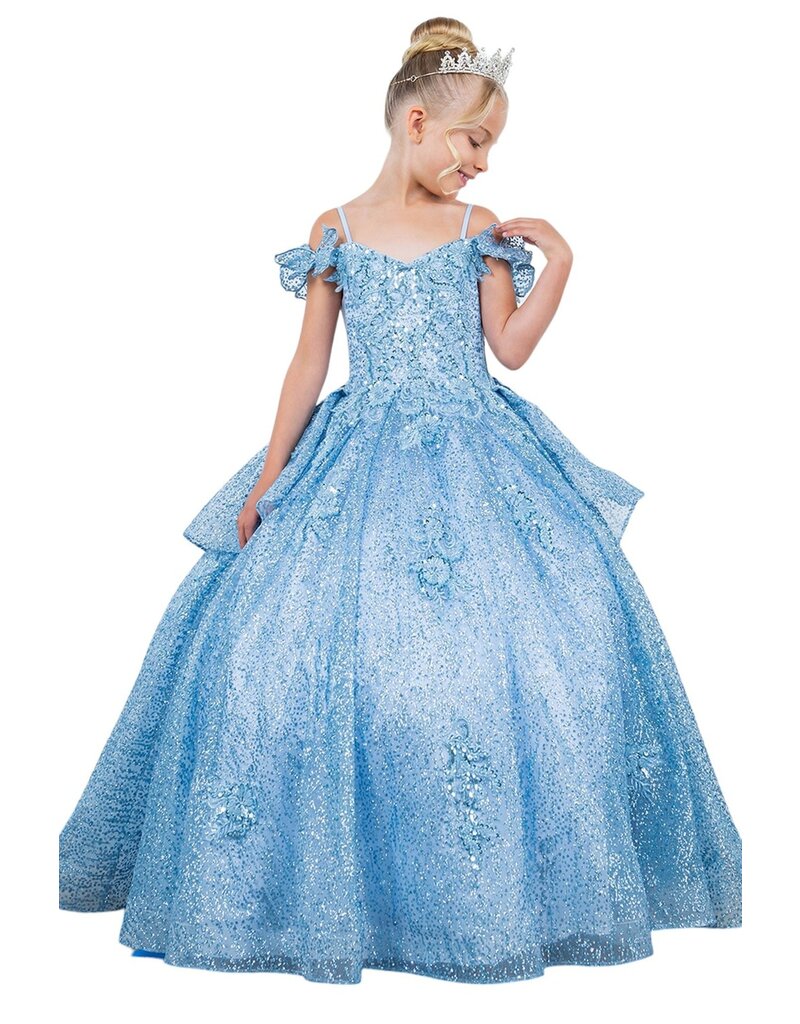 Ruffle back butterfly accent long dress 8120