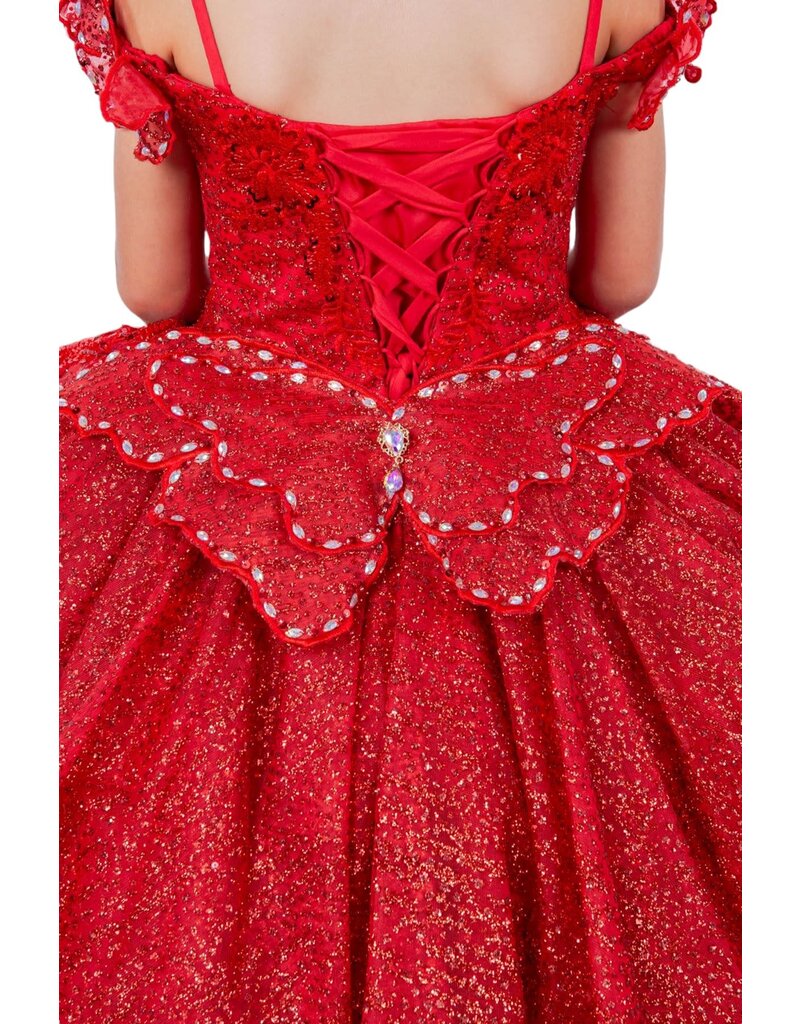 Ruffle back butterfly accent long dress 8120