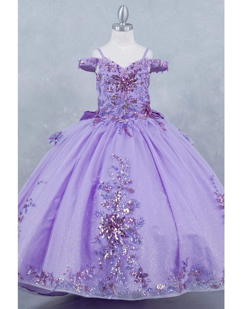 Sequin flower off the shoulder glittler ballgown 8125