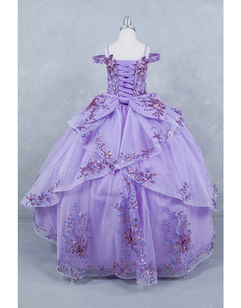 Sequin flower off the shoulder glittler ballgown 8125