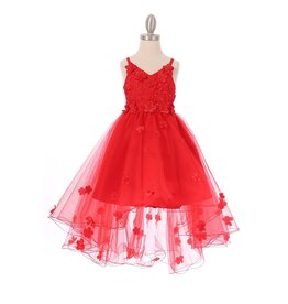 High low 3D flower tulle dress 9019