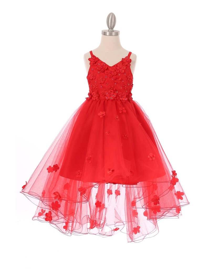 High low 3D flower tulle dress 9019