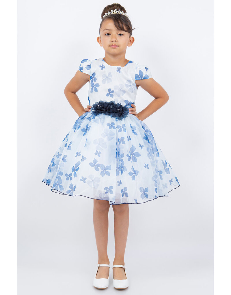 Short sleeve floral short chiffon gown 9161