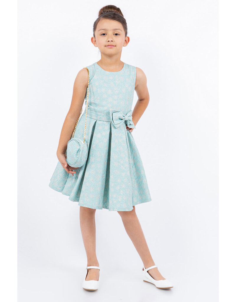 High neck tank jacquard short gown w/bow & bag 9165