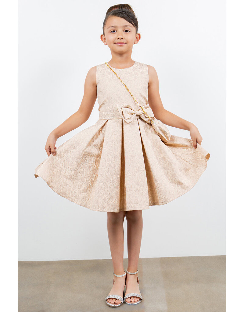 High neck tank jacquard short gown w/bow & bag 9165