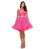 Tank V-neck glitter mesh a-line short gown 802547J