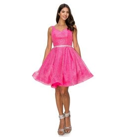 Tank V-neck glitter mesh a-line short gown 802547J