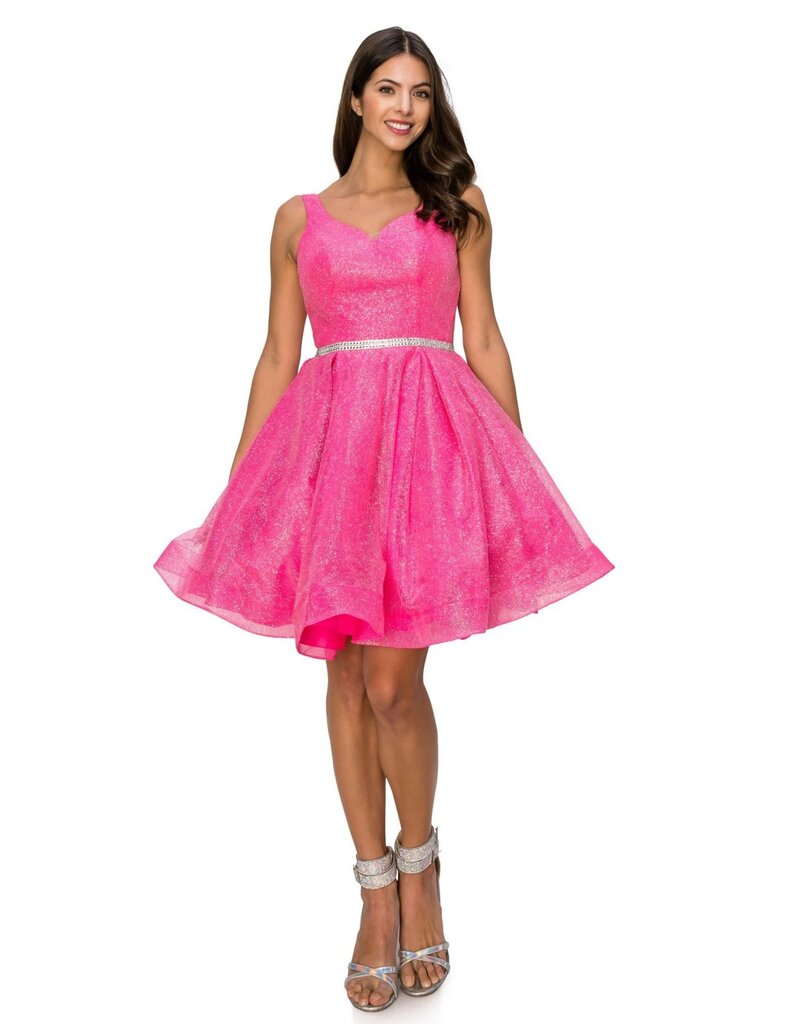 Tank V-neck glitter mesh a-line short gown 802547J