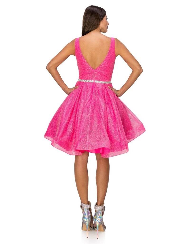 Tank V-neck glitter mesh a-line short gown 802547J