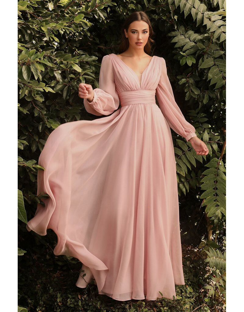 Long sleeve rouched chiffon a-line CD250192