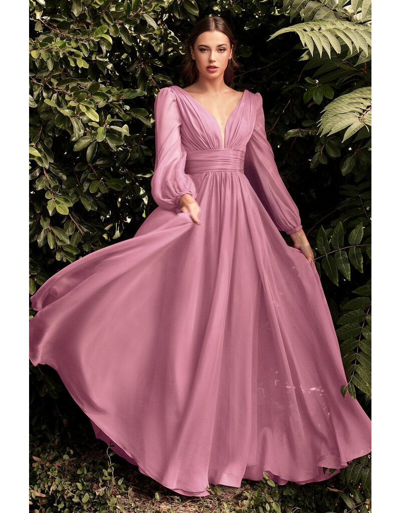 Long sleeve rouched chiffon a-line CD250192