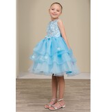 High neck lace tank tulle ruffle short gown 9176