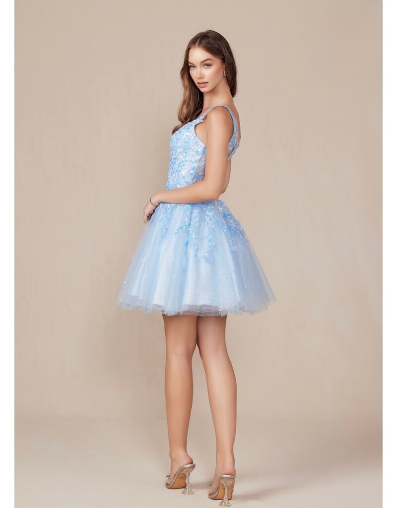 Sequin lace corset bodice a-line short gown H846W