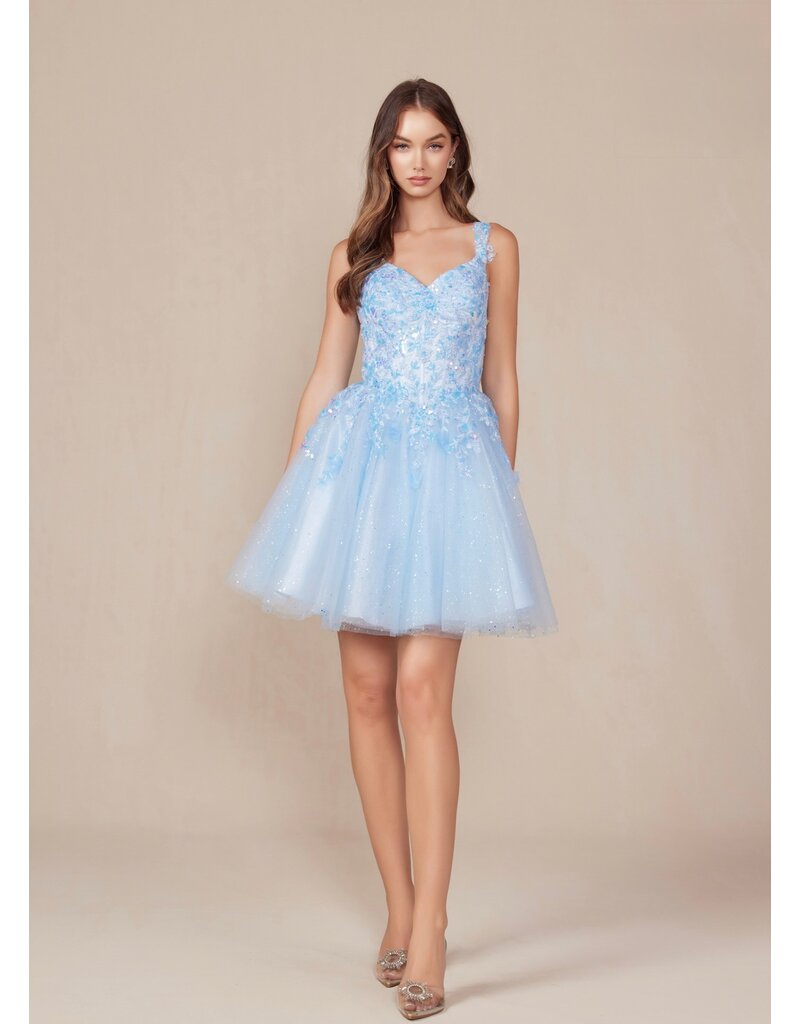 Sequin lace corset bodice a-line short gown H846W