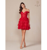 Off the shoulder lace ruffle short gown R82577
