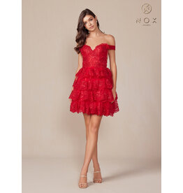 Off the shoulder lace ruffle short gown R82577