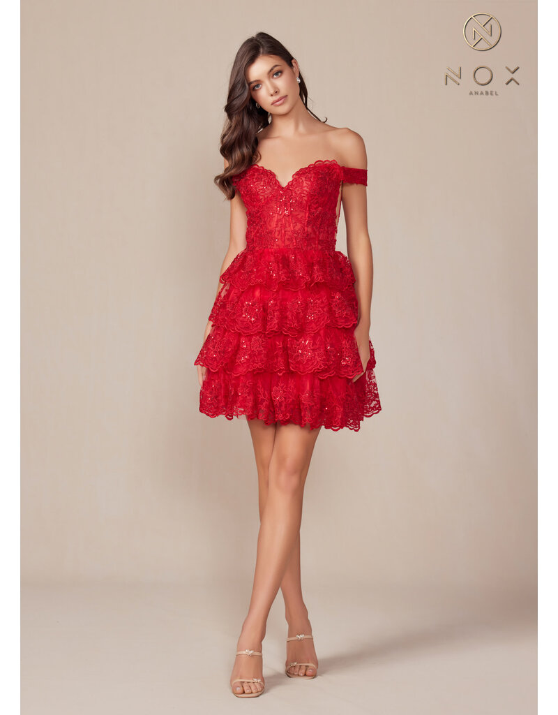 Off the shoulder lace ruffle short gown R82577