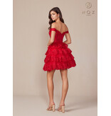 Off the shoulder lace ruffle short gown R82577