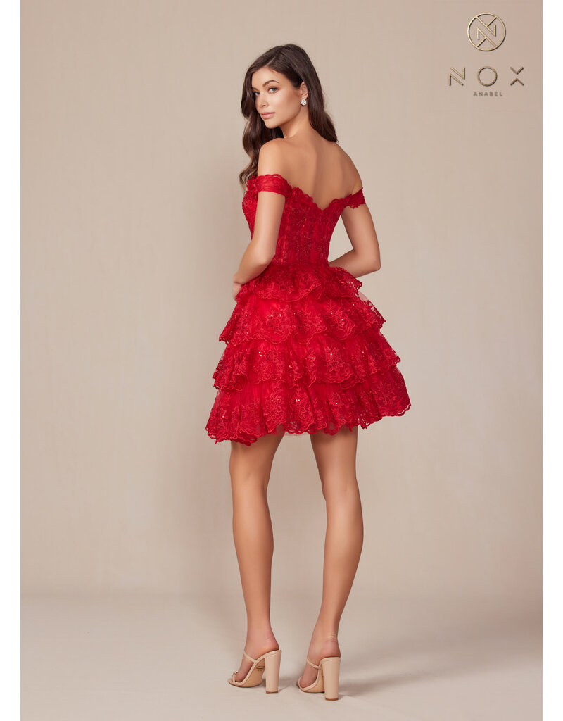 Off the shoulder lace ruffle short gown R82577