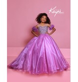 Sugar Kayne Beaded bodice glitter organza ballgown w/puff sleeves C359