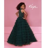 Sugar Kayne Beaded High Neck Tulle Ruffle Ballgown C387