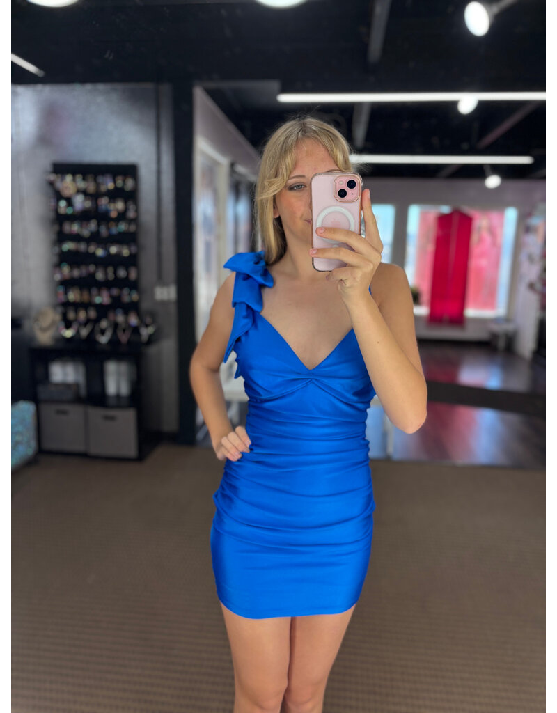 JESSICA ANGEL One shoulder bow, rouched fitted short gown 262522