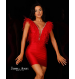 JESSICA ANGEL Tank Rhinestone feather deep v-neck fitted short gown 94250