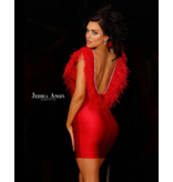 JESSICA ANGEL Tank Rhinestone feather deep v-neck fitted short gown 94250