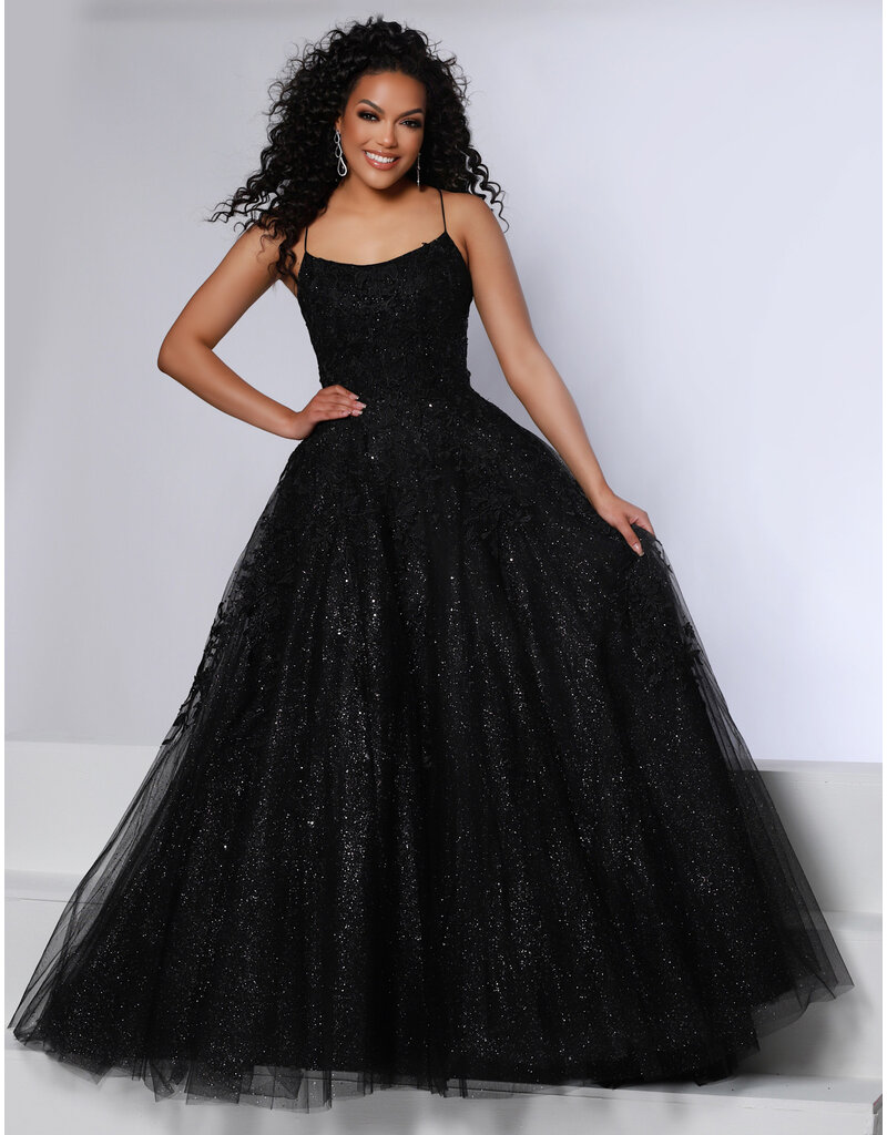 LYDA Lace Ballgown, scoop neckline, Lace up back, 90005