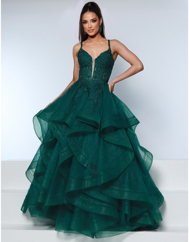 KATE PARKER Lace corset glitter tulle ruffle ballgown 25931