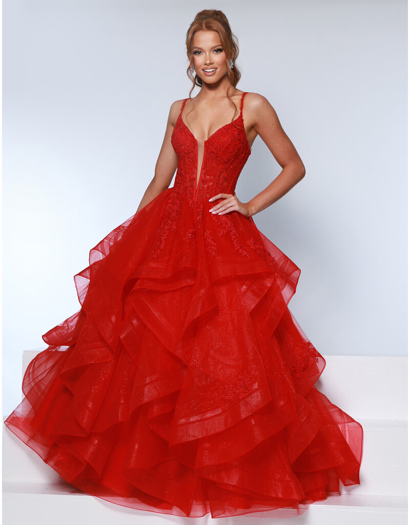 KATE PARKER Lace corset glitter tulle ruffle ballgown 25931