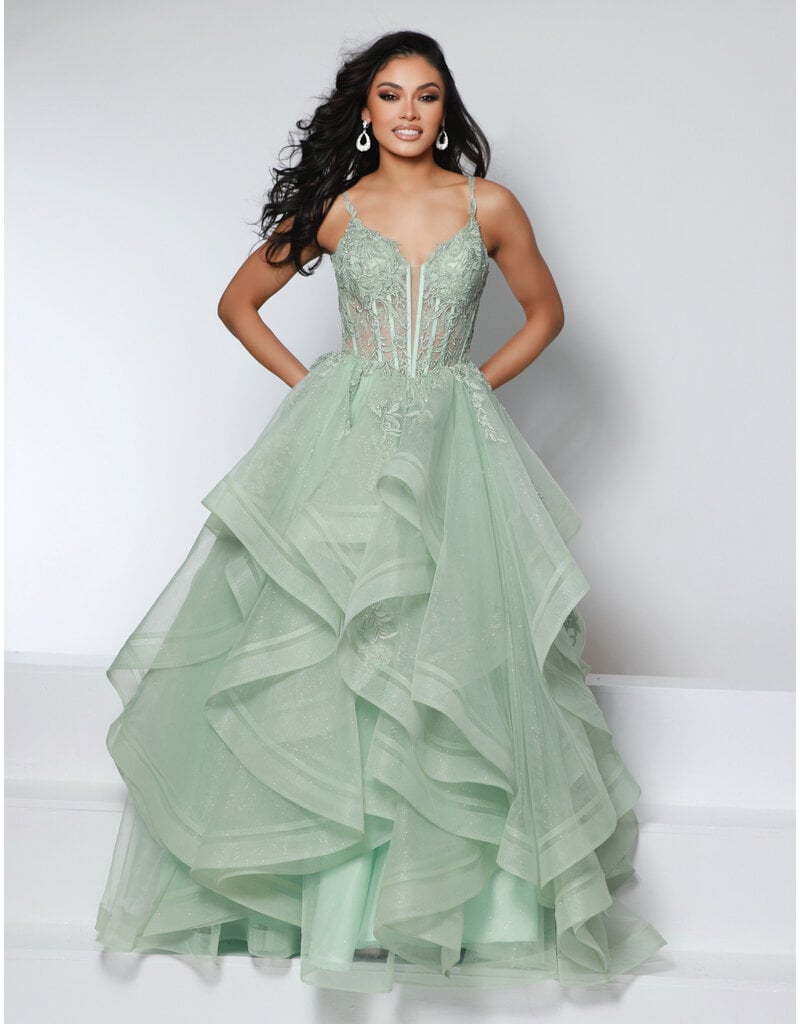 KATE PARKER Lace corset glitter tulle ruffle ballgown 25931