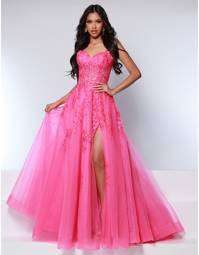 KATE PARKER Lace strap corset sheer bodice tulle a-line w/slit 25943