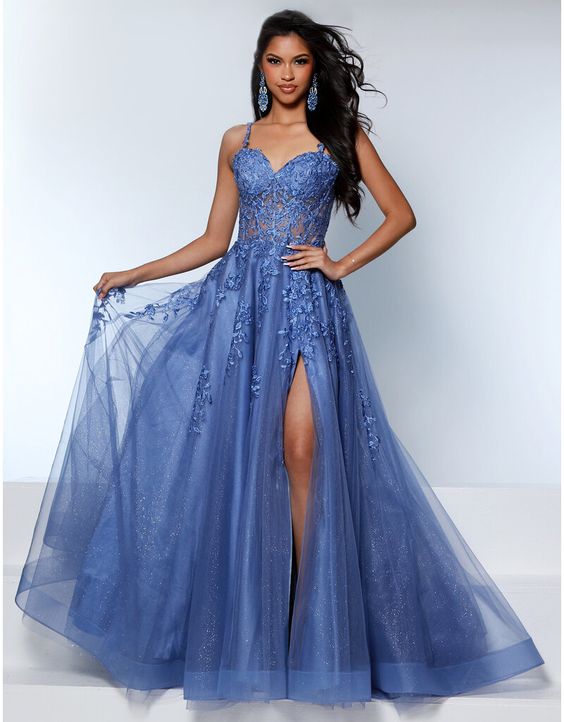 KATE PARKER Lace strap corset sheer bodice tulle a-line w/slit 25943