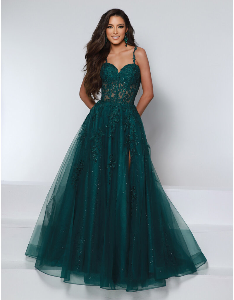 KATE PARKER Lace strap corset sheer bodice tulle a-line w/slit 25943