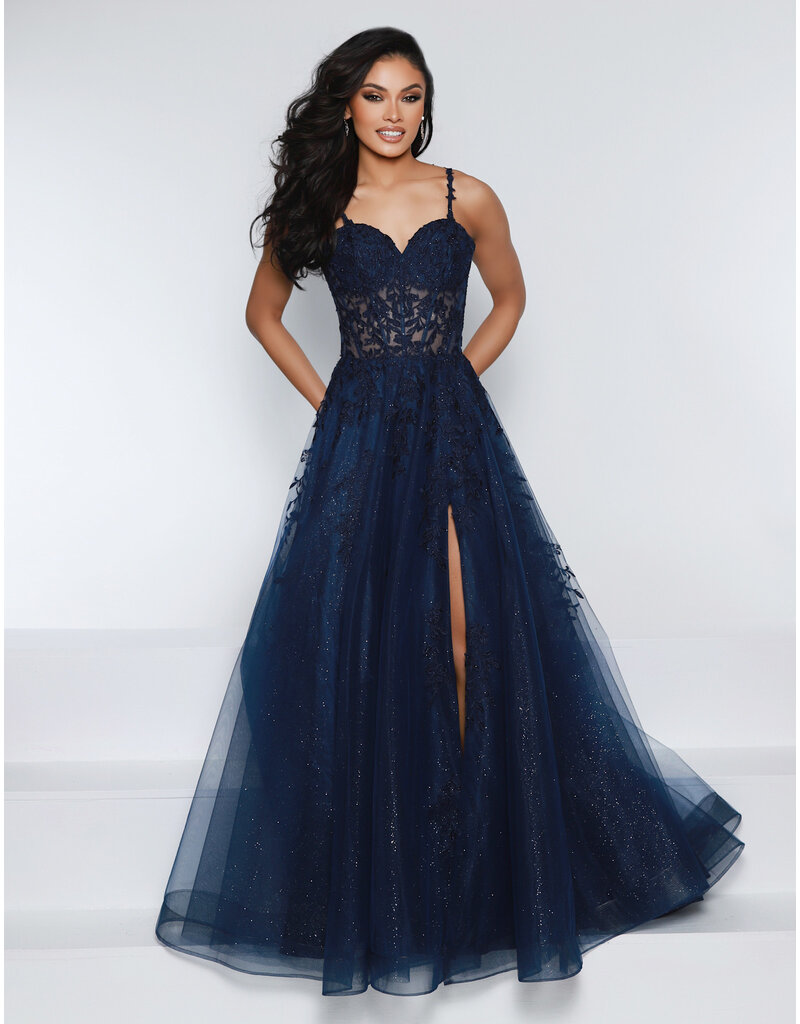 KATE PARKER Lace strap corset sheer bodice tulle a-line w/slit 25943