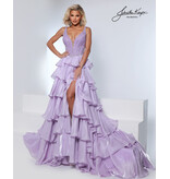 Beaded Bodice Crystal organza ruffle ballgown w/slit 3309