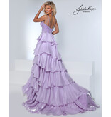Beaded Bodice Crystal organza ruffle ballgown w/slit 3309