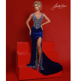 Beaded tank bodice velvet fitted gown w/slit 3225