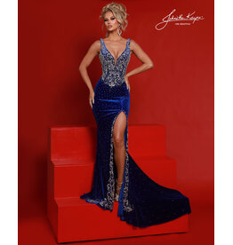 Beaded tank bodice velvet fitted gown w/slit 3225