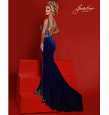 Beaded tank bodice velvet fitted gown w/slit 3225