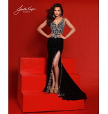 Beaded tank bodice velvet fitted gown w/slit 3225
